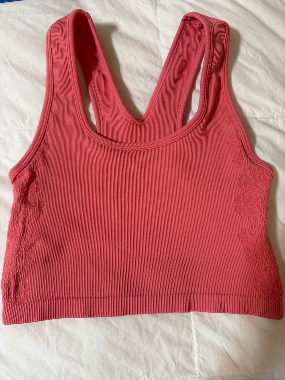 90 Degree By Reflex Ribbed Racerback Sports Bra - Coral Pink